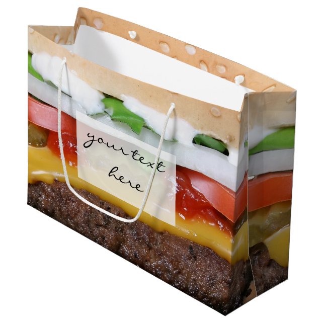 Grand Sac Cadeau délicieux cheeseburger avec photo de pickles (Devant Angle)