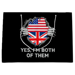 Grand Sac Cadeau Demi-Américain Moitié Anglais USA Angleterre Drape