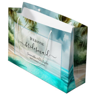 Grand Sac Cadeau Demoiselle d'honneur de mariage aquarelle plage tr