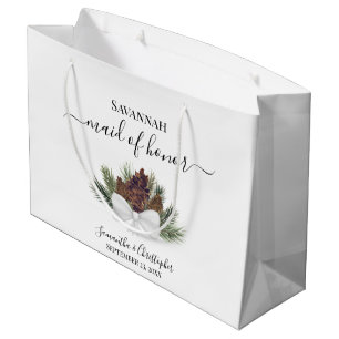 Grand Sac Cadeau Demoiselle d'honneur de mariage aux cônes de pin a
