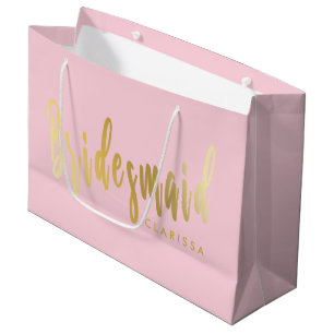 Grand Sac Cadeau Demoiselle d'honneur élégante de rose en pastel et