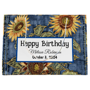 Grand Sac Cadeau Denim et tournesols modernes