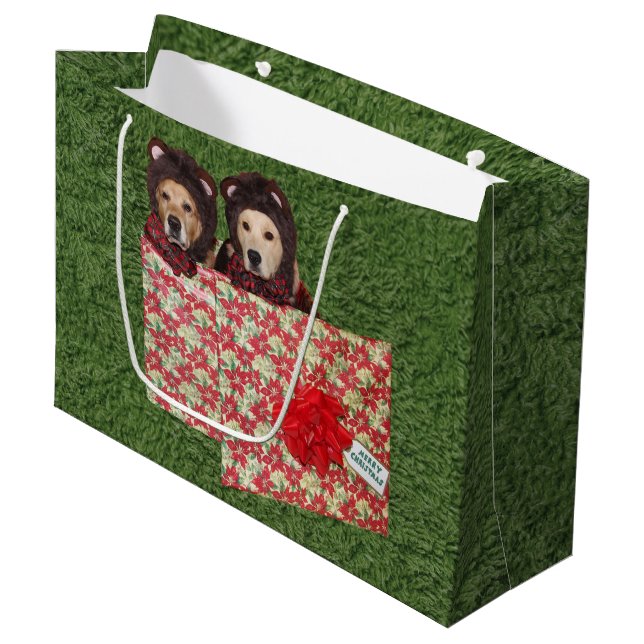 Grand Sac Cadeau Des Nounours d'or pour un voyage de Noël (Devant Angle)