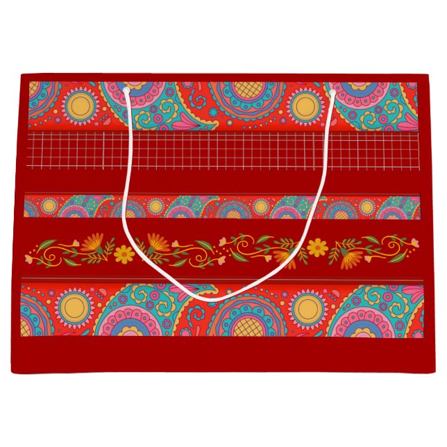 Grand Sac Cadeau Desi Wedding Style Deep Red Design (Devant)