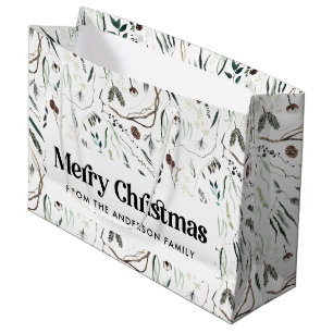 Grand Sac Cadeau Design élégant aquarelle feuillage photo Noël