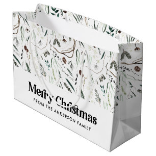 Grand Sac Cadeau Design élégant aquarelle feuillage photo Noël
