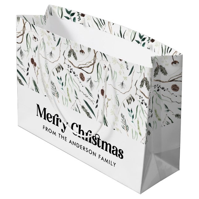 Grand Sac Cadeau Design élégant aquarelle feuillage photo Noël (Dos Angle)