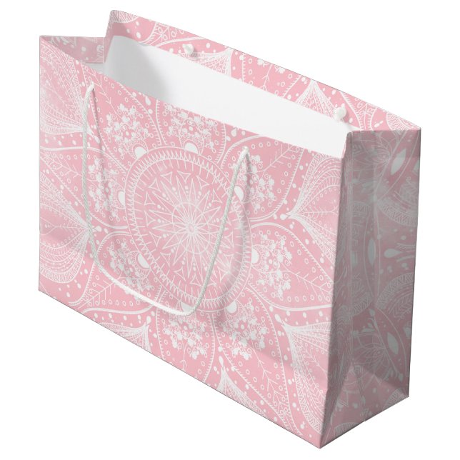 Grand Sac Cadeau Design élégant de mandala blanc (Devant Angle)
