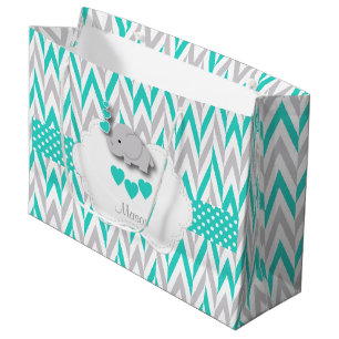 Grand Sac Cadeau Design Eléphant bleu turquoise - Baby Boy Douche