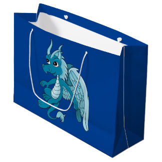 Grand Sac Cadeau Dessin animé Dragon Bleu