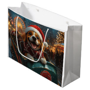Grand Sac Cadeau Dessous de verre à rouleaux de chien beagle Noël
