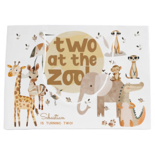Grand Sac Cadeau Deux au zoo safari deuxième animaux anniversaire d