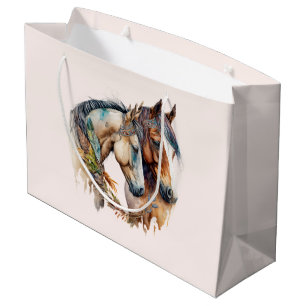 Grand Sac Cadeau Deux beaux chevaux Boho occidental