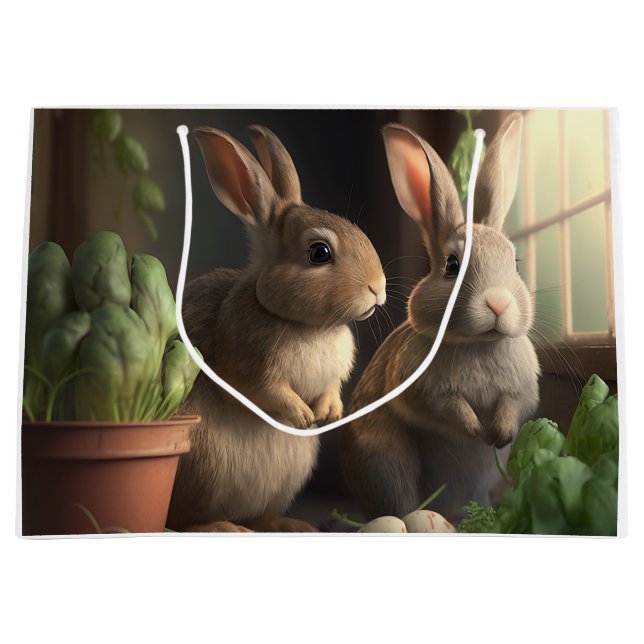 Grand Sac Cadeau Deux mignons lapins dans une remise (Devant)