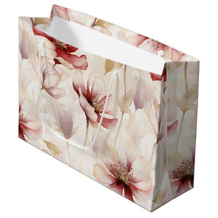 Grand Sac Cadeau Déversoir de mariage floral crème rouge Bourgogne