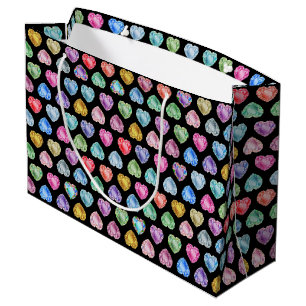 Grand Sac Cadeau Diamond Heart Aquarelle Motif mignon Pastel Girly