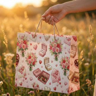 Grand Sac Cadeau Diamond Rings, Roses & Luxury Gift Boxes Pattern