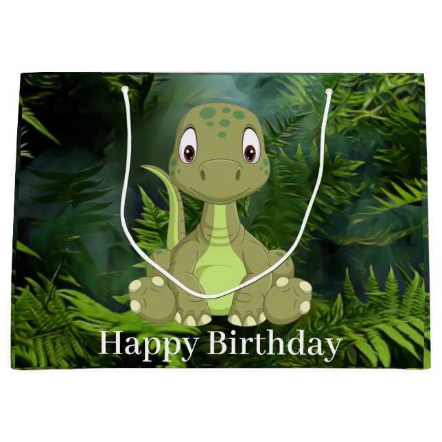 Grand Sac Cadeau Dinosaur Cute Green Jurassic Party (Devant)