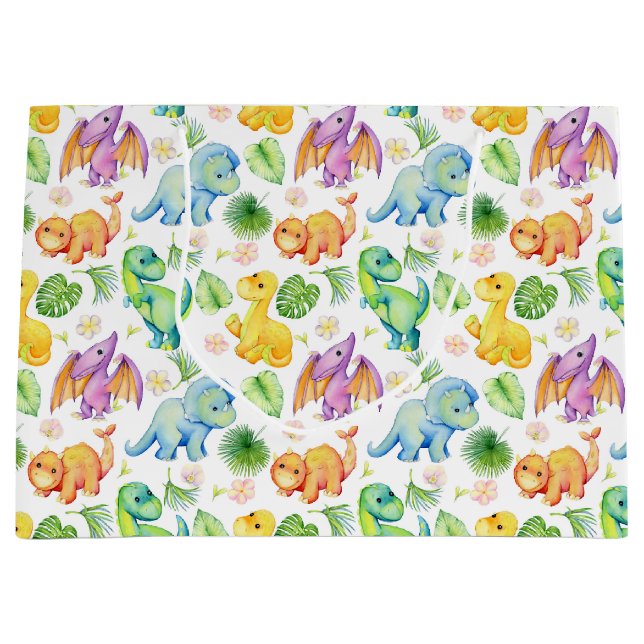 Grand Sac Cadeau Dinosaure Bébé coloré (Devant)