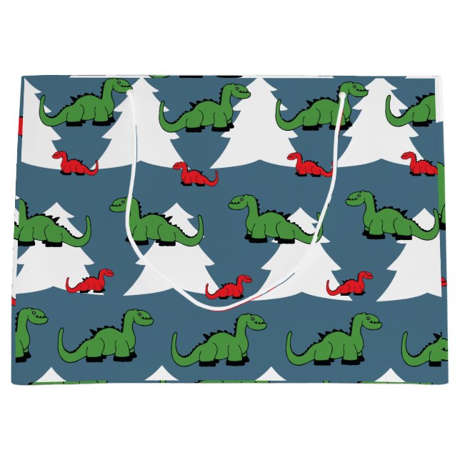 Grand Sac Cadeau Dinosaure de Noël (Devant)