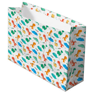 Grand Sac Cadeau Dinosaures colorés mignons Motif illustré
