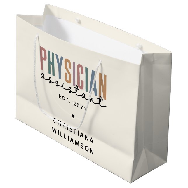 Grand Sac Cadeau Diplôme d'adjoint de médecin PA personnalisé (Devant Angle)