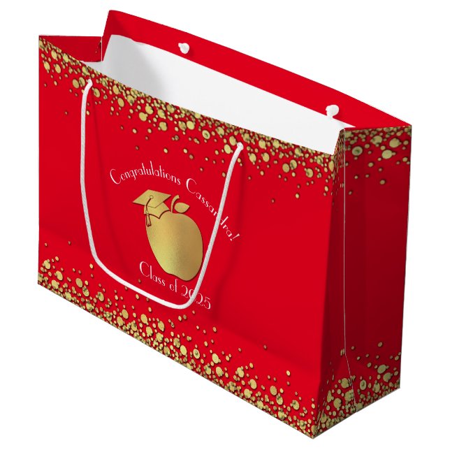 Grand Sac Cadeau Diplôme d'enseignement Red Gold (Devant Angle)