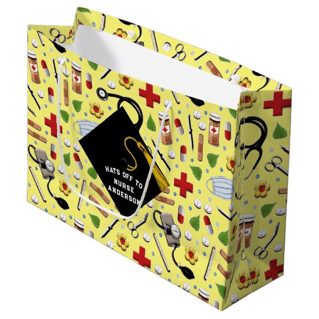 Grand Sac Cadeau Diplôme d'infirmière personnalisée (Devant Angle)