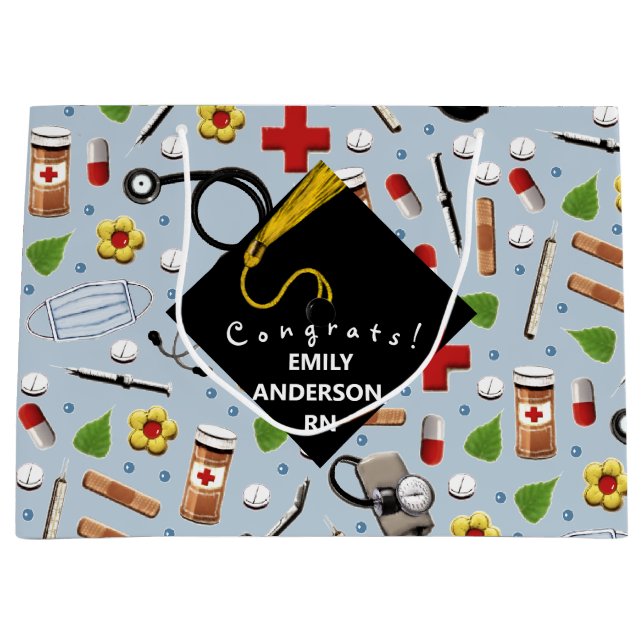 Grand Sac Cadeau Diplôme d'infirmière personnalisée (Devant)