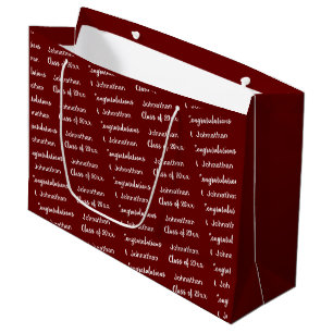Grand Sac Cadeau Diplôme Rouge Foncé et Blanc Félicitations Diplômé