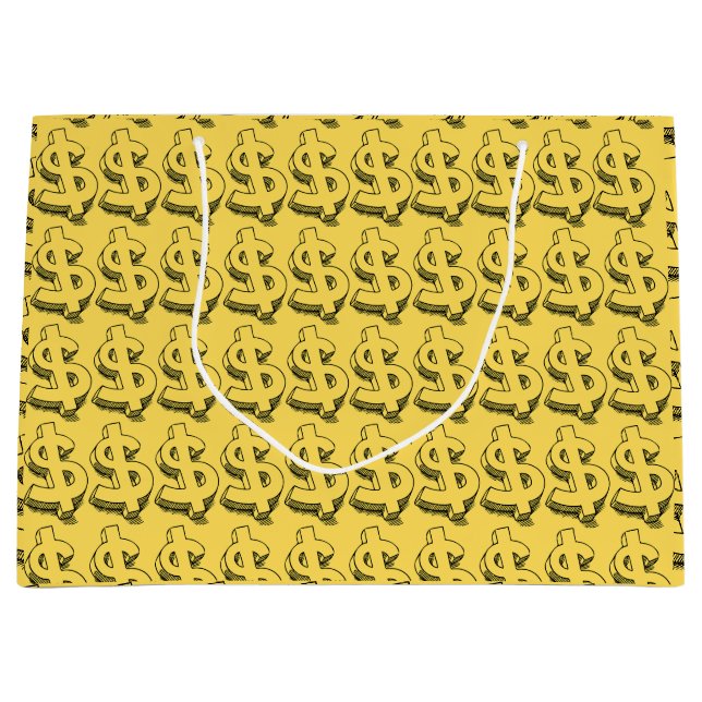 Grand Sac Cadeau dollar or (Devant)