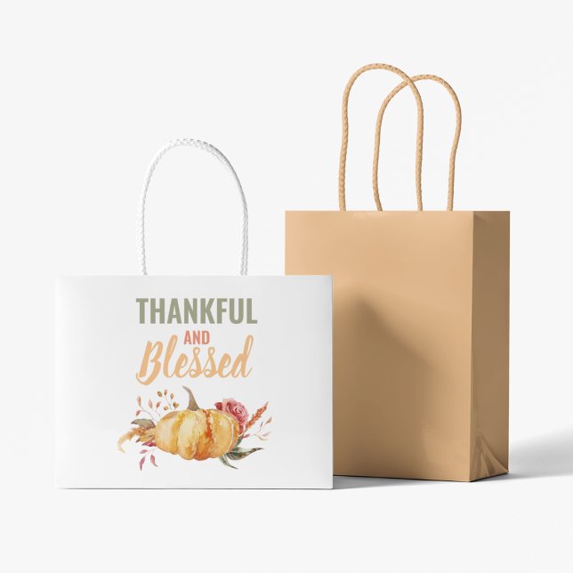 Grand Sac Cadeau Donner Merci Aquarelle Citrouille Thanksgiving Gra (Créateur téléchargé)