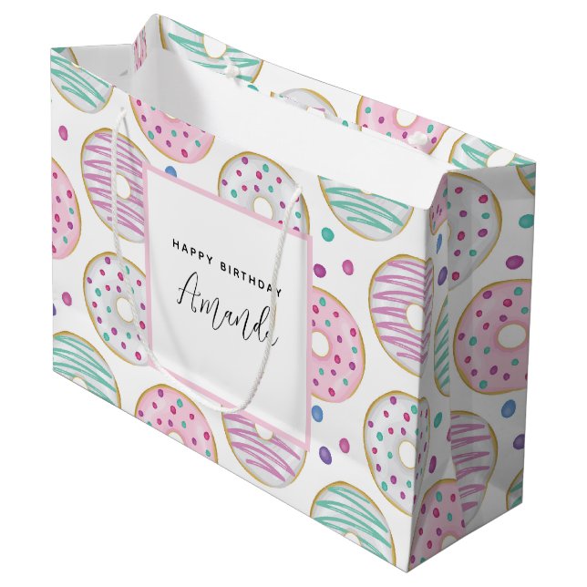 Grand Sac Cadeau Donut Motif mignon coloré Anniversaire (Devant Angle)