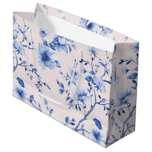 Grand Sac Cadeau Douce Réception de Mariage Florale Bleue et Rose