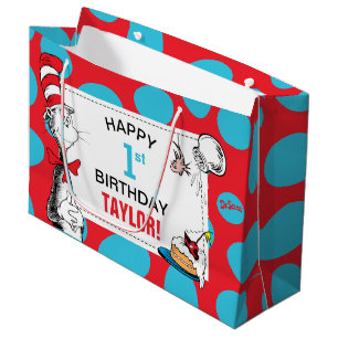 Grand Sac Cadeau Dr. Seuss Chat à l'anniversaire du Casquette