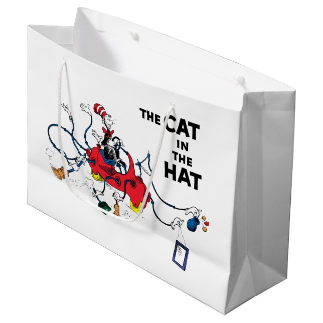 Grand Sac Cadeau Dr Seuss | Chat dans le Casquette nettoie vers le  (Devant Angle)