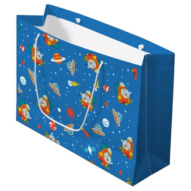 Grand Sac Cadeau Dr Seuss | Chat dans le Motif spatial Casquette (Devant Angle)