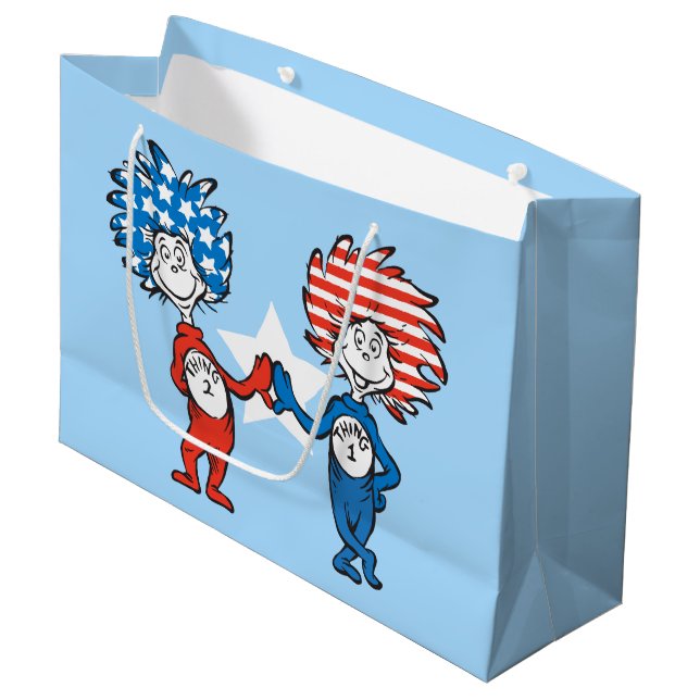 Grand Sac Cadeau Dr Seuss | Une chose Deux graphiques patriotiques (Devant Angle)