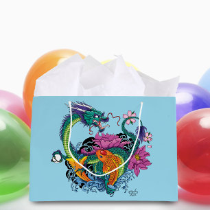 Grand Sac Cadeau Dragon d'eau chinois Poisson Koi