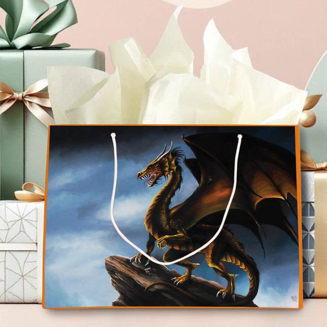 Grand Sac Cadeau Dragon noir cuivre or (Créateur téléchargé)