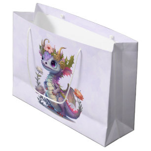 Grand Sac Cadeau Dragon violet à couronne élégante
