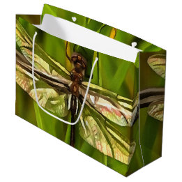 Grand Sac Cadeau Dragonfly Artistique En Brown Et Jaune Sur Vert