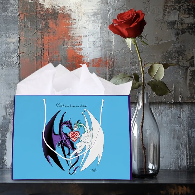 Grand Sac Cadeau Dragons Love Heart Blue (Créateur téléchargé)
