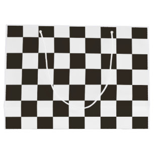 Grand Sac Cadeau Drapeau À damiers (noir et blanc) (Motif du vérifi