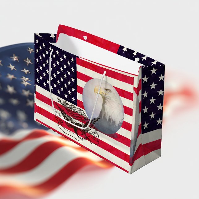 Grand Sac Cadeau Drapeau Américain Et Aigle (Créateur téléchargé)