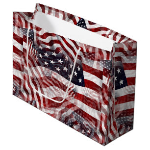 Grand Sac Cadeau Drapeau Américain Rouge Blanc Bleu Rayures Étoiles