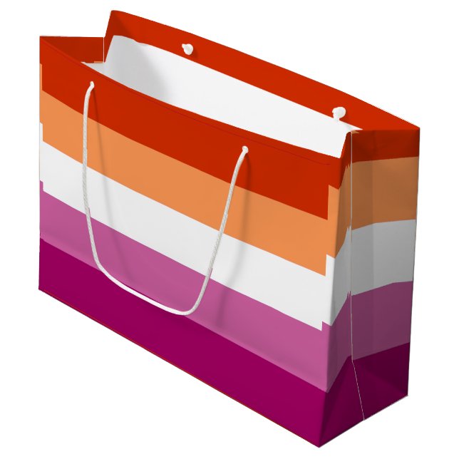 Grand Sac Cadeau Drapeau de la fierté lesbienne (5 bandes) (Devant Angle)