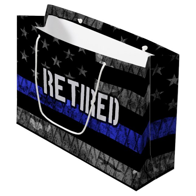 Grand Sac Cadeau Drapeau de la police retraitée en détresse (Devant Angle)
