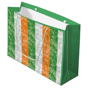 Grand Sac Cadeau Drapeau de l'Irlande avec motif shamrock Vin cadea