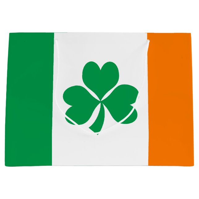 Grand Sac Cadeau Drapeau de l'Irlande Shamrock (Devant)